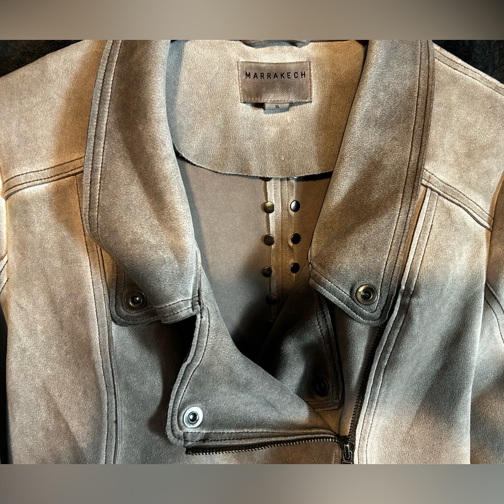 Marrakech Taupe XL super soft faux Suède moto jacket - Picture 2 of 5